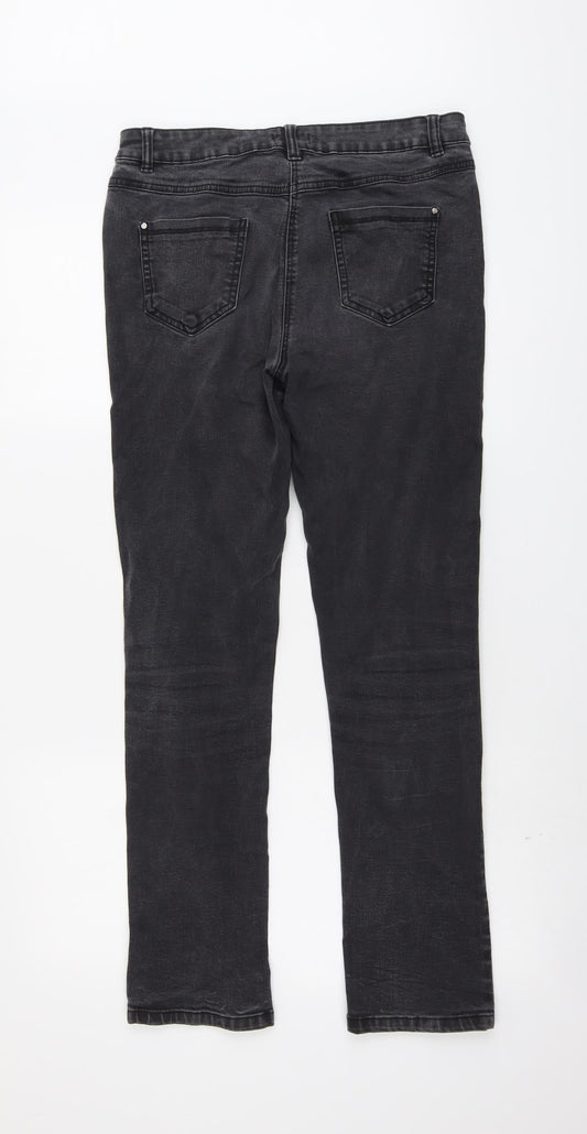 M&Co Womens Grey Cotton Straight Jeans Size 10 L30 in Regular Button