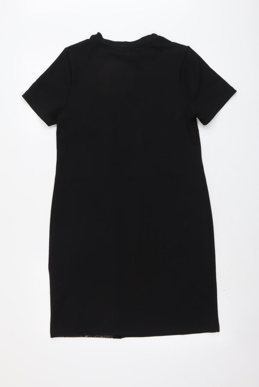 New Look Womens Black Colourblock Polyester T-Shirt Dress Size 8 Round Neck Pullover