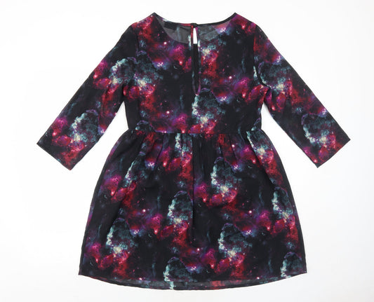 Sparkle & Fade Womens Multicoloured Geometric Polyester Skater Dress Size 8 Round Neck Button