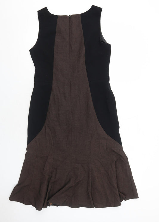 NEXT Womens Black Colourblock Polyester Trapeze & Swing Size 12 Round Neck Zip