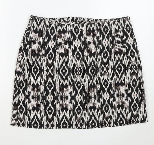New Look Womens Black Geometric Polyester A-Line Skirt Size 10 Zip