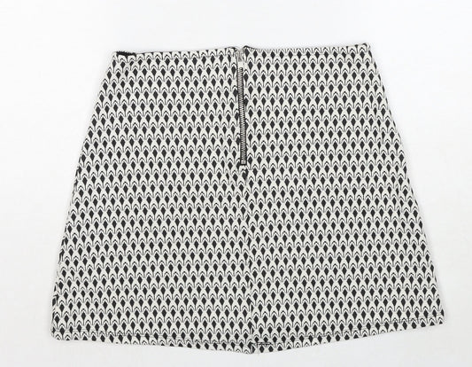 Miss Selfridge Womens White Geometric Polyester Mini Skirt Size 8 Zip