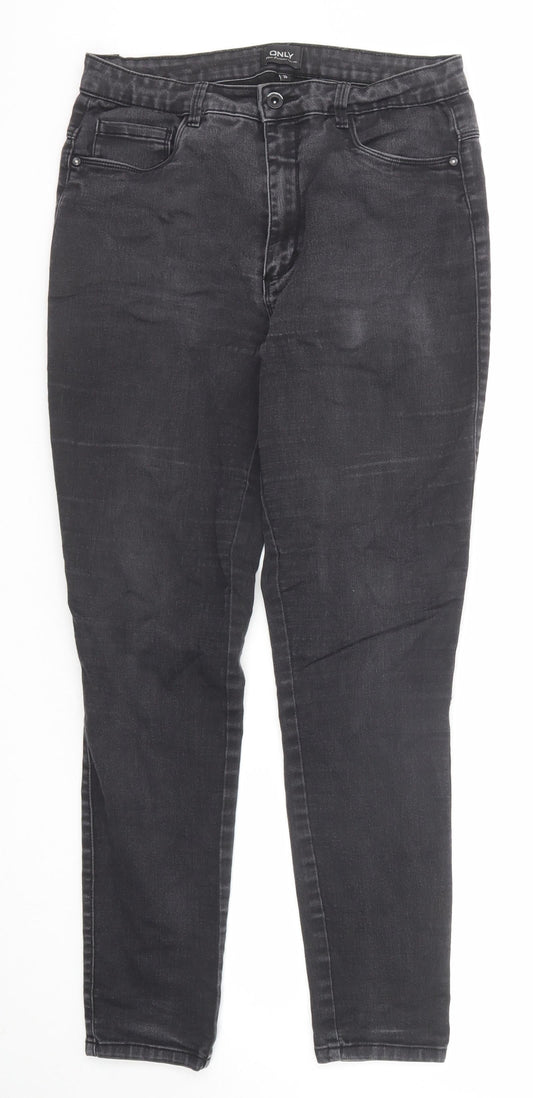 Additional front view of Only women’s black cotton straight jeans, size UK 30, in regular zip