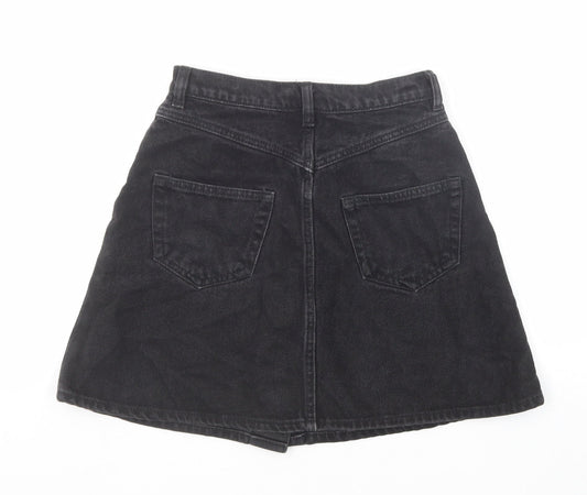 Monki Womens Black Cotton A-Line Skirt Size 6 Button