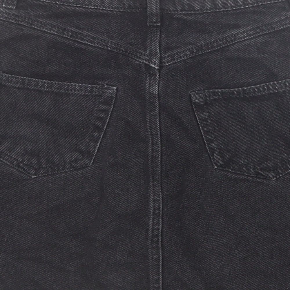 Monki Womens Black Cotton A-Line Skirt Size 6 Button