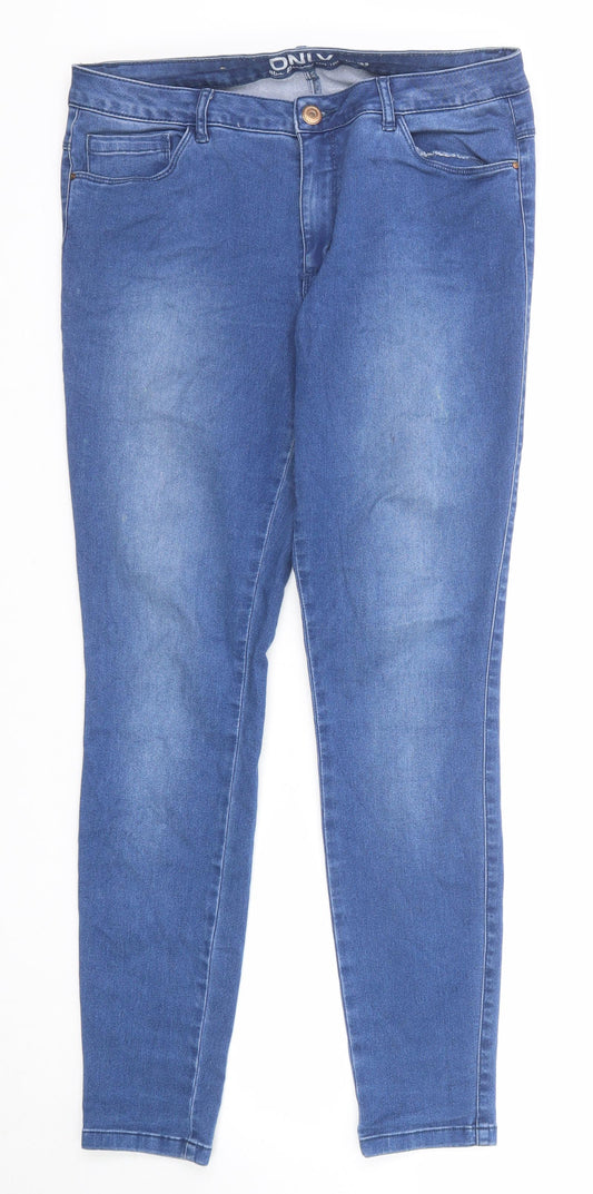 Additional front view of Only women’s blue cotton skinny jeans, size UK 32, in regular zip
