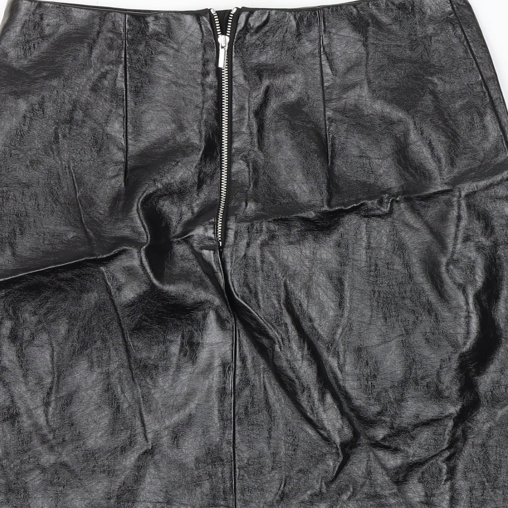 Marks and Spencer Womens Black Polyurethane A-Line Skirt Size 8 Zip