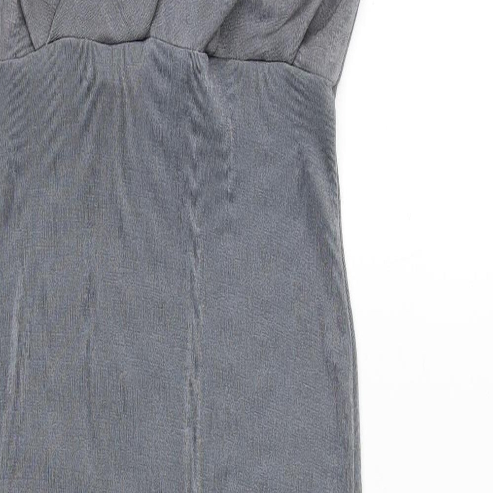 Missguided Womens Grey Polyester Slip Dress Size 4 V-Neck Pullover
