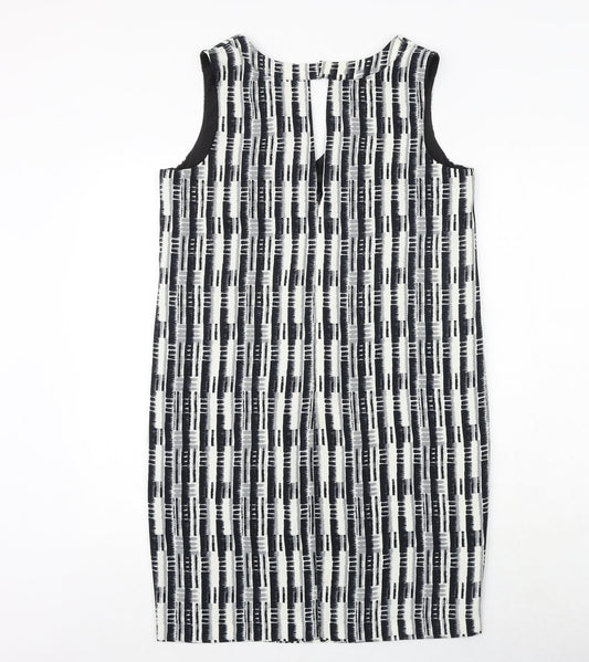 NEXT Womens Black Geometric Polyester Shift Size 12 V-Neck Zip