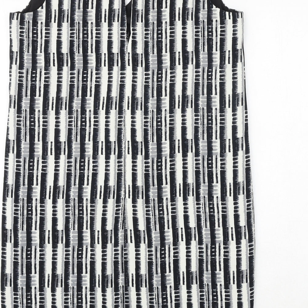 NEXT Womens Black Geometric Polyester Shift Size 12 V-Neck Zip