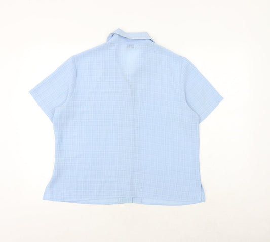 Berkertex Womens Blue Plaid Polyester Basic Button-Up Size 16 Collared