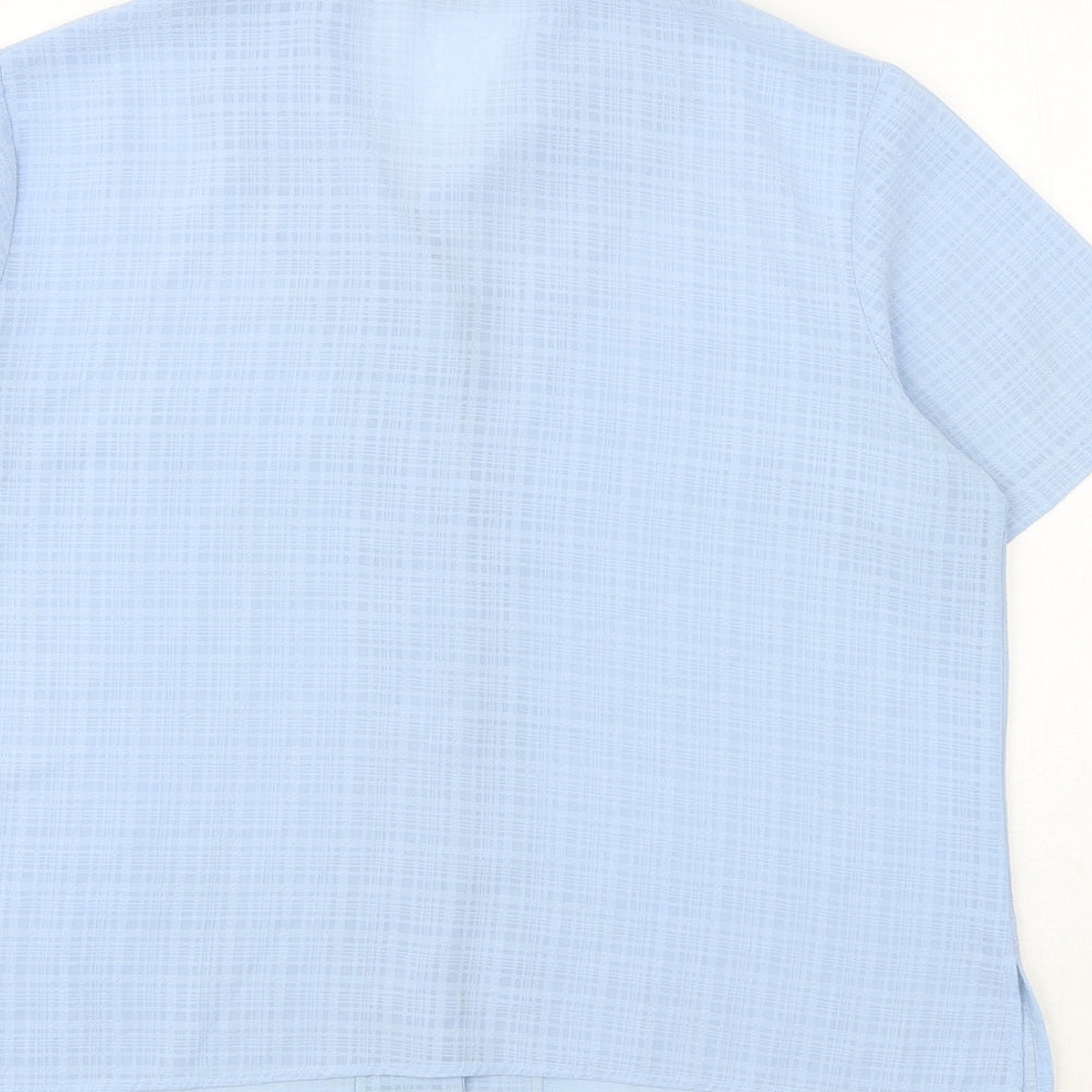 Berkertex Womens Blue Plaid Polyester Basic Button-Up Size 16 Collared