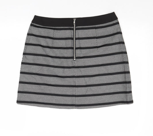 Oasis Womens Black Striped Polyester A-Line Skirt Size 14 Zip