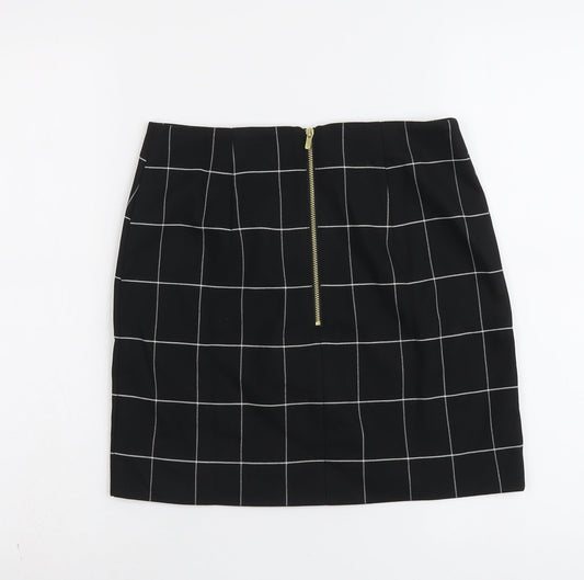 H&M Womens Black Geometric Polyester A-Line Skirt Size 8 Zip