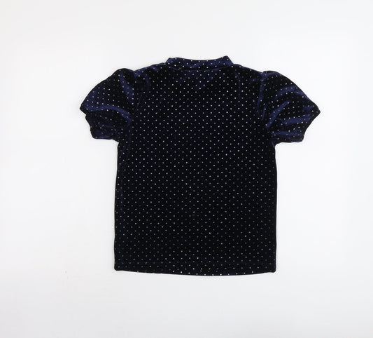 John Lewis Womens Blue Polka Dot Polyester Basic T-Shirt Size 10 Round Neck