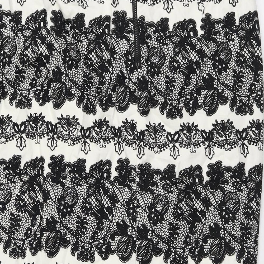 Marks and Spencer Womens Black Geometric Cotton A-Line Skirt Size 8 Zip