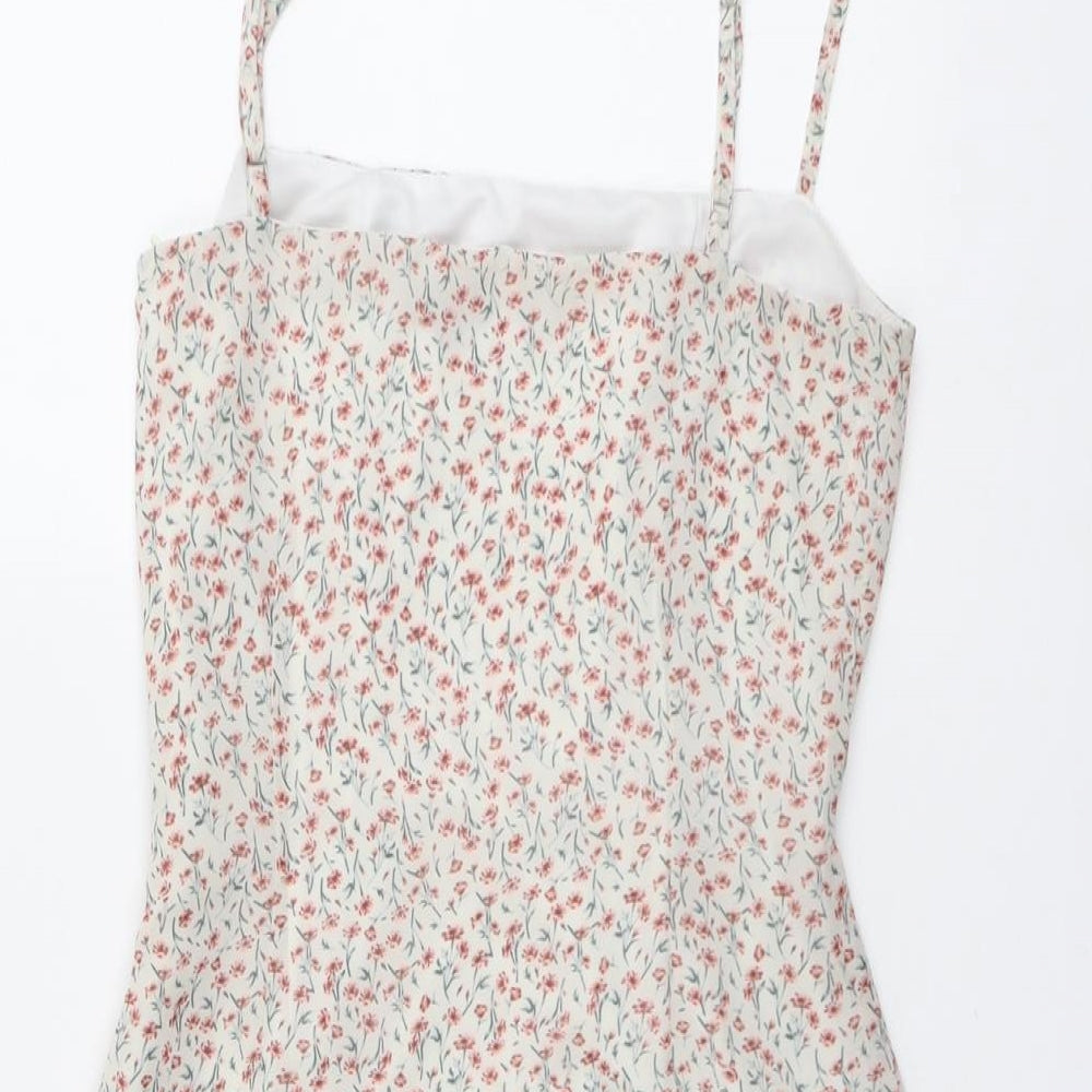 Nasty Gal Womens Multicoloured Floral Polyester Slip Dress Size 4 Square Neck Zip