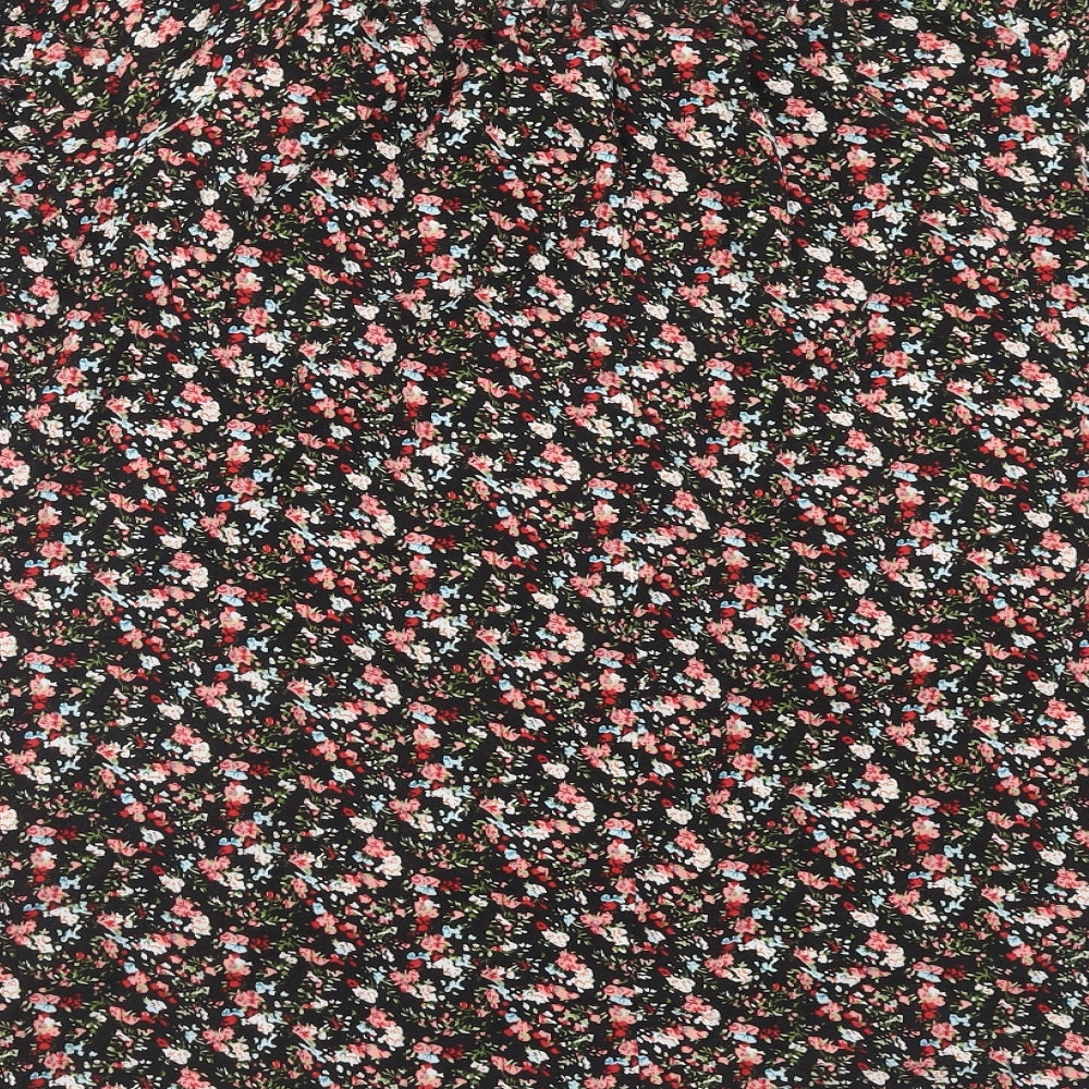 Carl Ann Womens Black Floral Viscose Basic T-Shirt Size 18 Round Neck