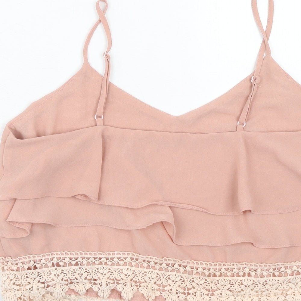 Glamorous Womens Pink Polyester Cropped Tank Size M V-Neck