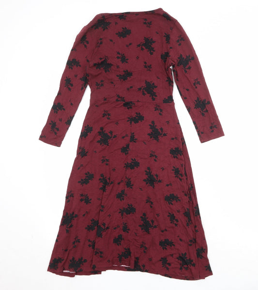 Principles Womens Red Floral Viscose Trapeze & Swing Size 6 V-Neck Pullover