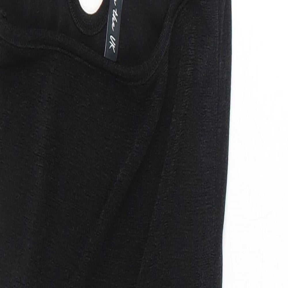 Brand and care label for AsYou women’s black polyester bodycon, size UK 6, halter pullover