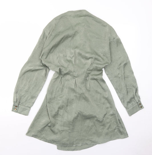 Quiz Womens Green Polyester Skater Dress Size 6 V-Neck Zip