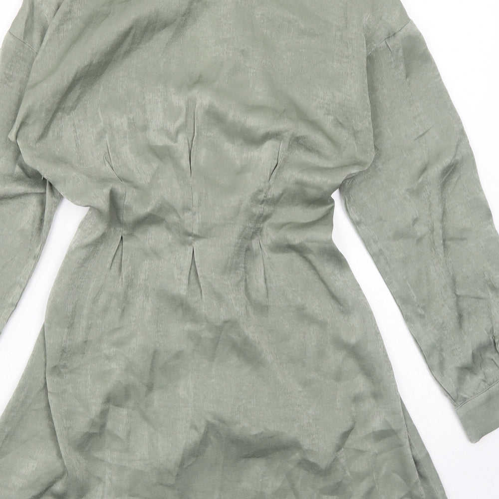 Quiz Womens Green Polyester Skater Dress Size 6 V-Neck Zip