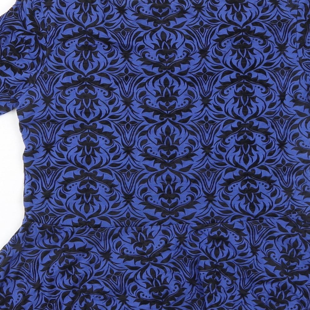 CMD Womens Blue Geometric Viscose Basic T-Shirt Size 10 Round Neck