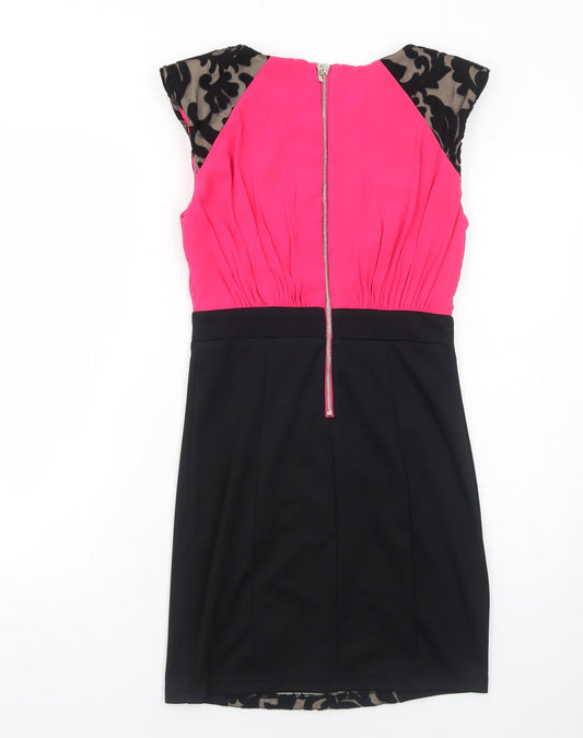 Little Mistress Womens Black Colourblock Polyester Pencil Dress Size 8 Boat Neck Zip