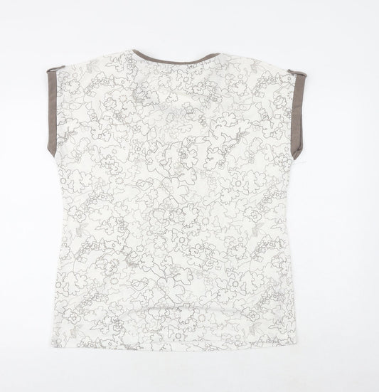 Bonmarché Womens White Geometric Polyester Basic T-Shirt Size 14 Round Neck