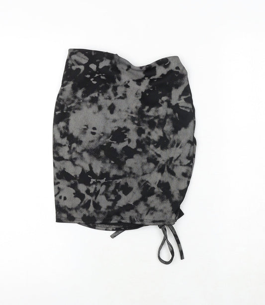 PRETTYLITTLETHING Womens Black Geometric Polyester Bandage Skirt Size 8 Tie