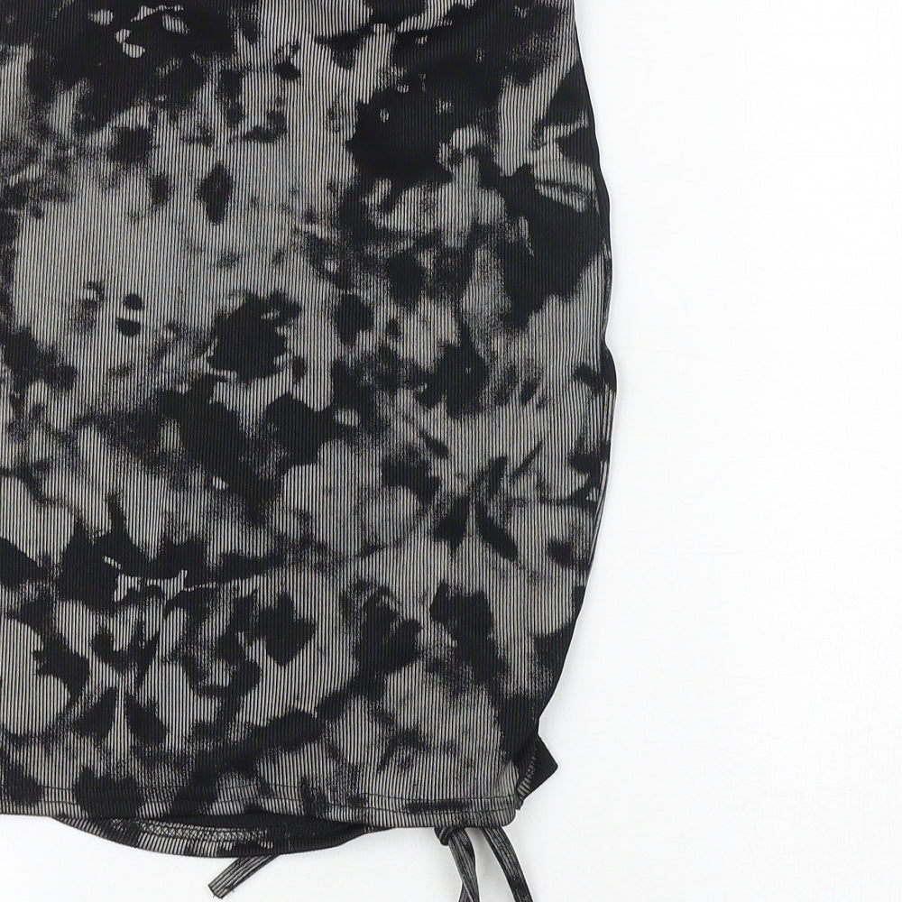 PRETTYLITTLETHING Womens Black Geometric Polyester Bandage Skirt Size 8 Tie