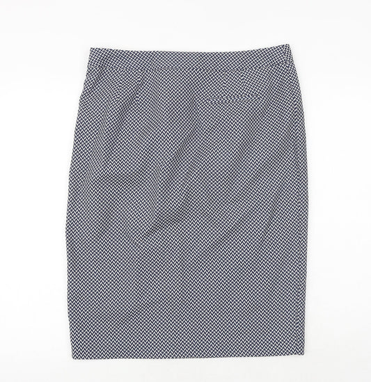 NEXT Womens Blue Geometric Polyester A-Line Skirt Size 14 Zip