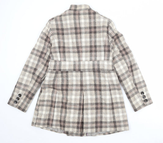 RJR.John Rocha Womens Beige Geometric Overcoat Coat Size 10 Button