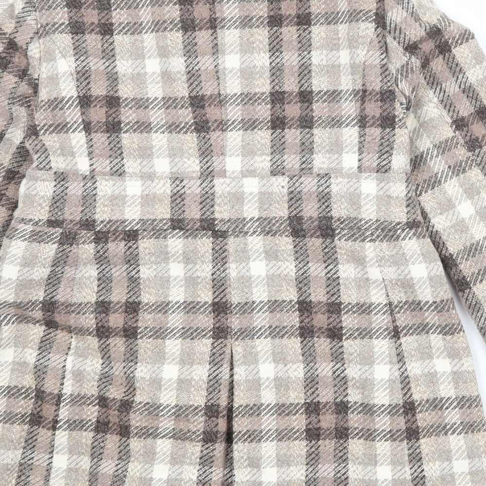 RJR.John Rocha Womens Beige Geometric Overcoat Coat Size 10 Button