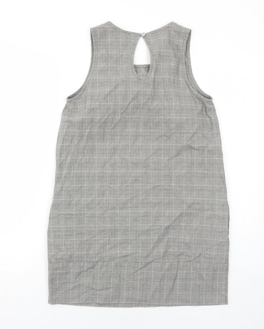 River Island Womens Grey Plaid Camel Shift Size 8 Round Neck Button