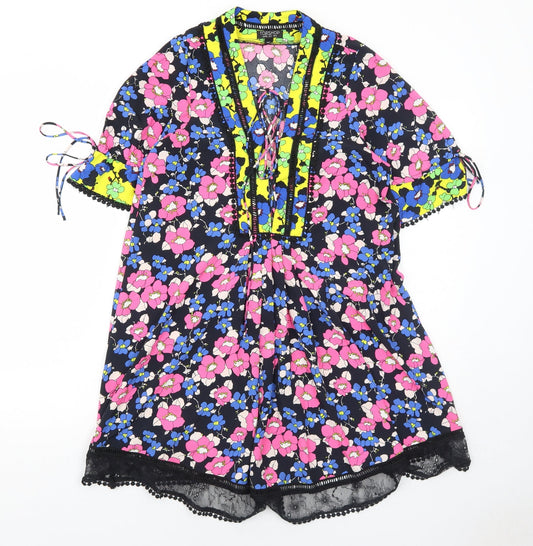 Topshop Womens Multicoloured Floral Polyamide Trapeze & Swing Size 8 V-Neck Pullover