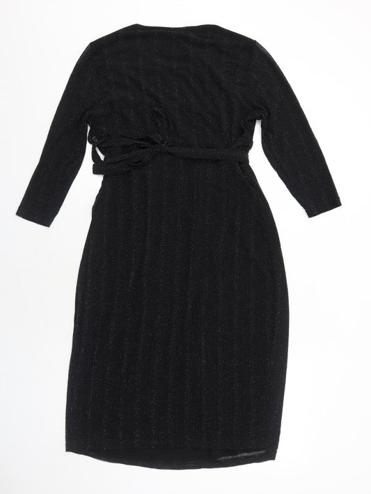 JoJo Maman Bébé Womens Black Striped Polyamide Trapeze & Swing Size S Round Neck Pullover