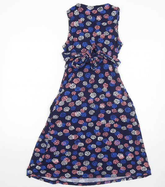 JoJo Maman Bébé Womens Blue Geometric Viscose Trapeze & Swing Size S Round Neck Pullover