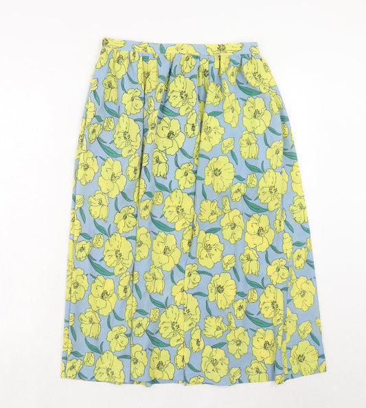 Louche Womens Yellow Floral Polyester Swing Skirt Size 10 Zip
