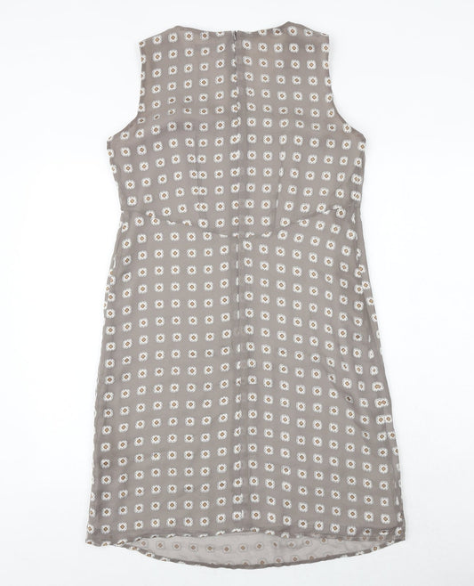 NEXT Womens Grey Floral Polyester Shift Size 12 V-Neck Zip