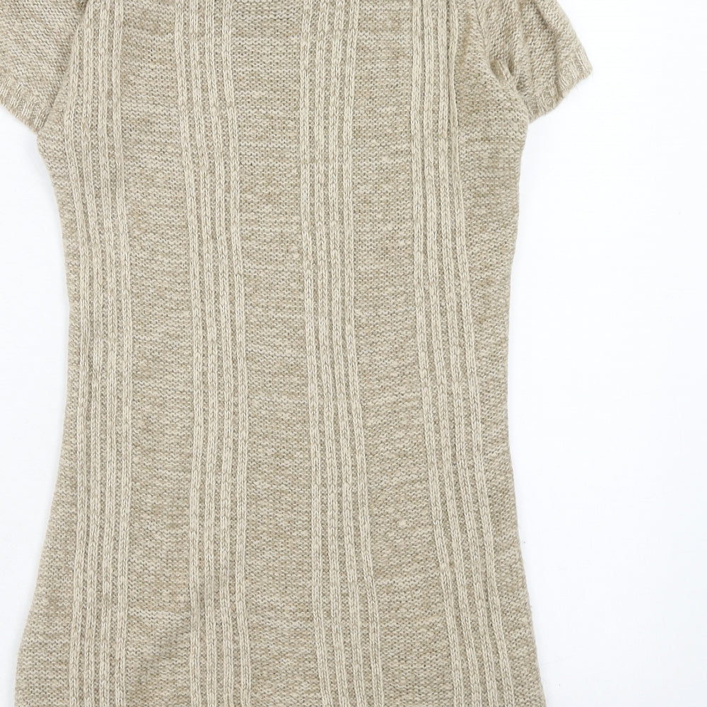 Quiz Womens Brown Acrylic Jumper Dress Size S Collared Pullover - Textured
