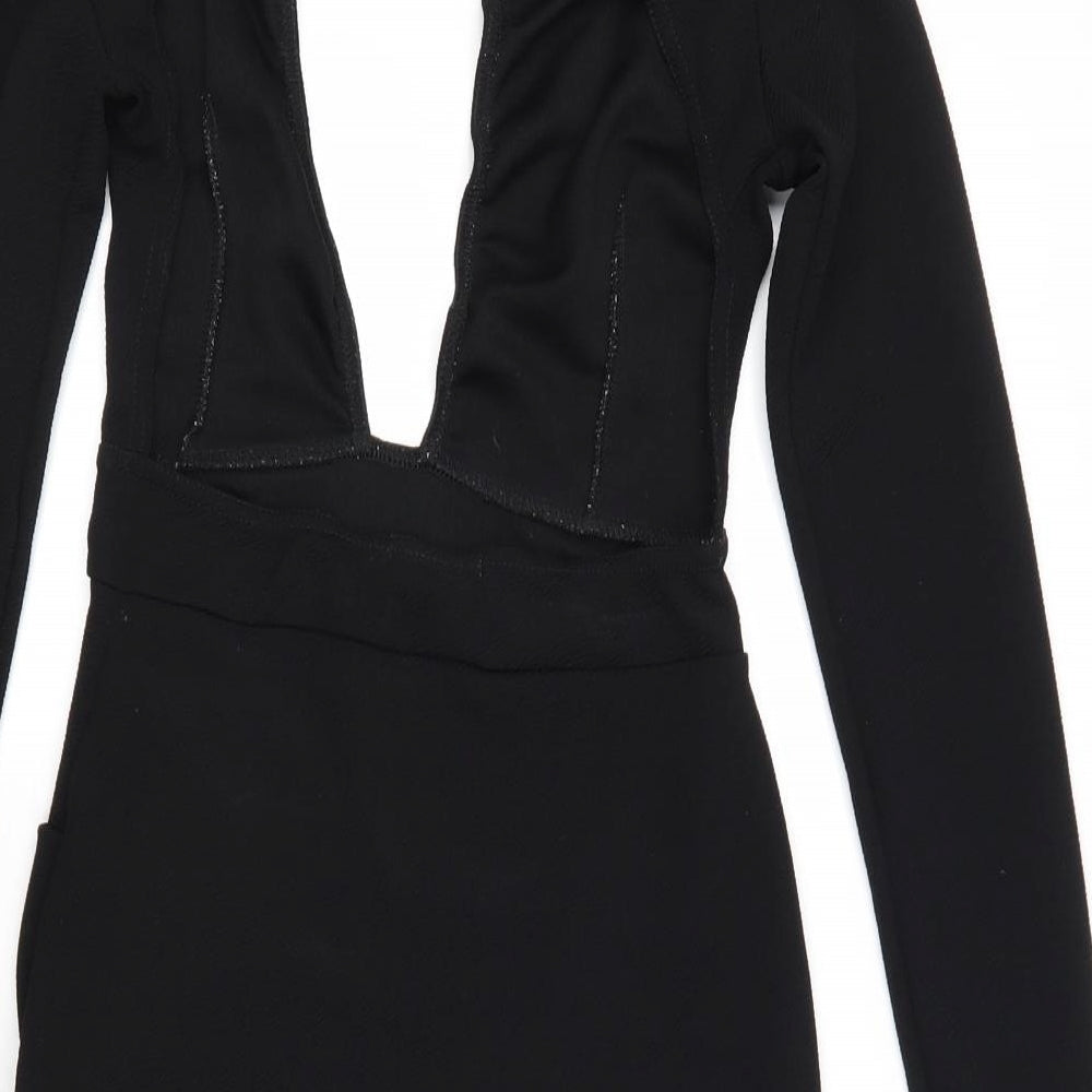 PRETTYLITTLETHING Womens Black Polyester Mini Size 8 V-Neck Button