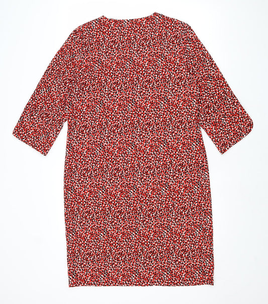 Marks and Spencer Womens Red Geometric Polyester Shift Size 10 Round Neck Pullover