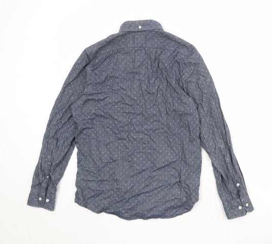 Mens UK Size S H&M Blue Button-Up Long Sleeve Casual Shirt