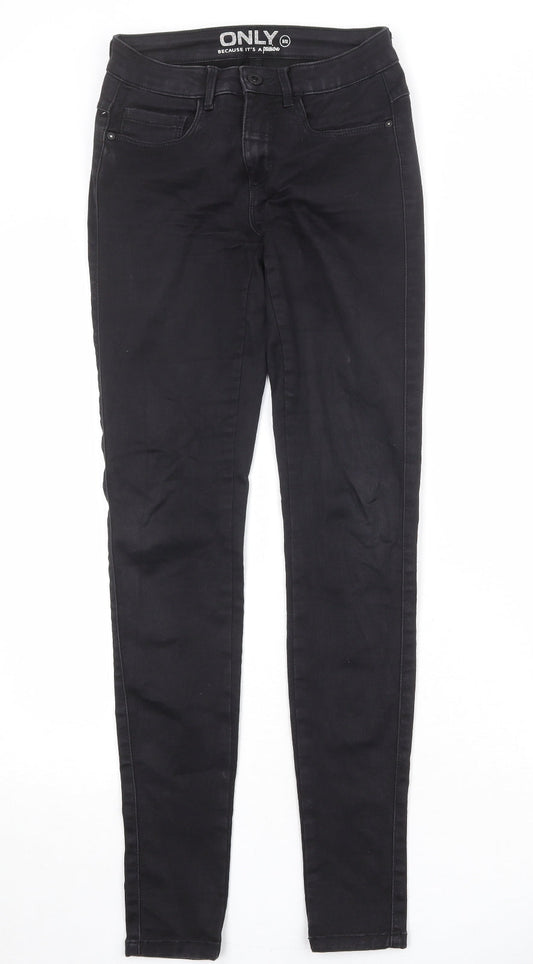 Additional front view of Only women’s black cotton skinny jeans, size UK 32, in regular zip