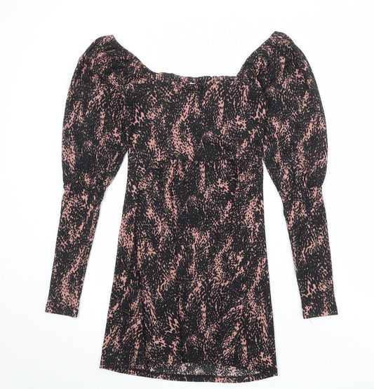 Topshop Womens Black Geometric Polyester A-Line Size 6 Square Neck Pullover