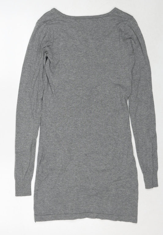 NEXT Womens Grey Cotton Jumper Dress Size 6 Boat Neck Pullover - Crocheted Lace Detail