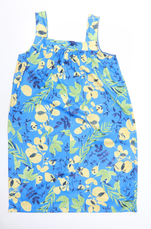 Daxon Womens Blue Floral Polyester Tank Dress Size 16 Square Neck Pullover