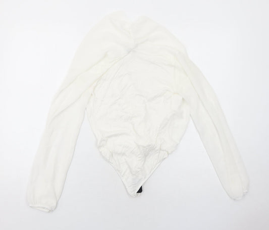 Boohoo Womens White Polyester Bodysuit One-Piece Size 8 Hook & Eye